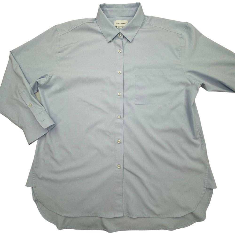 Ministry Of Supply Shirt Womens XL Blue Oversized Button Long Sleeve Performance